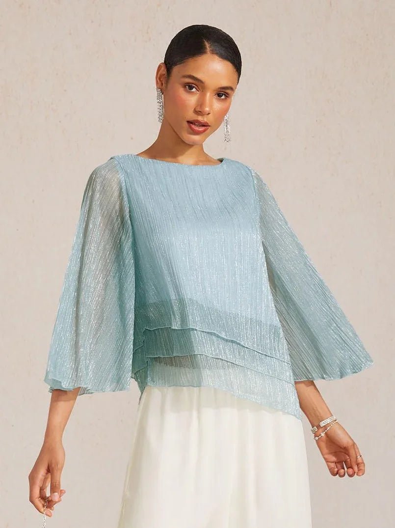 Blusa asimétrica de gasa plisada metalizada con capas - Nhaura