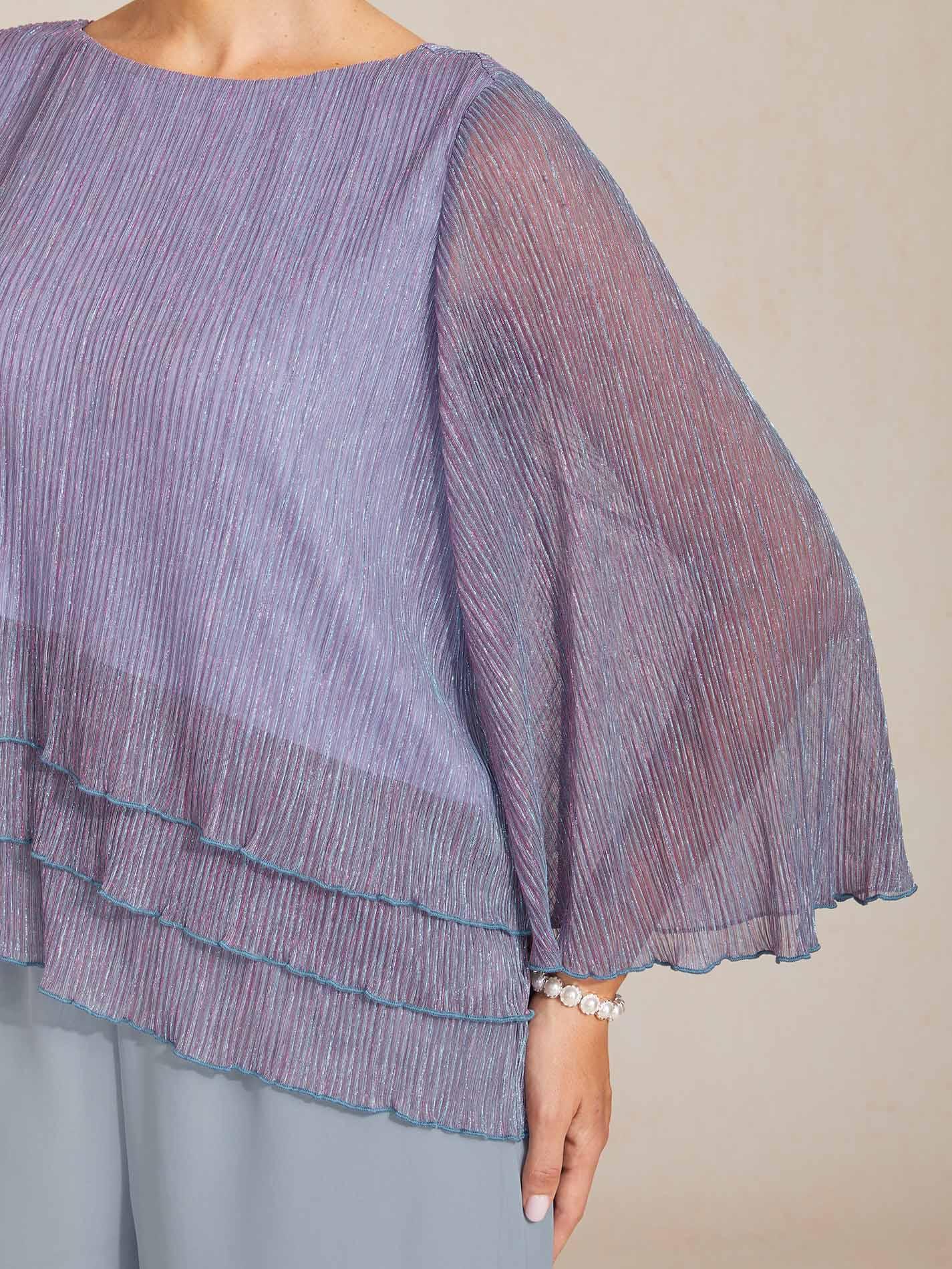 Blusa asimétrica de gasa plisada metalizada con capas - Nhaura