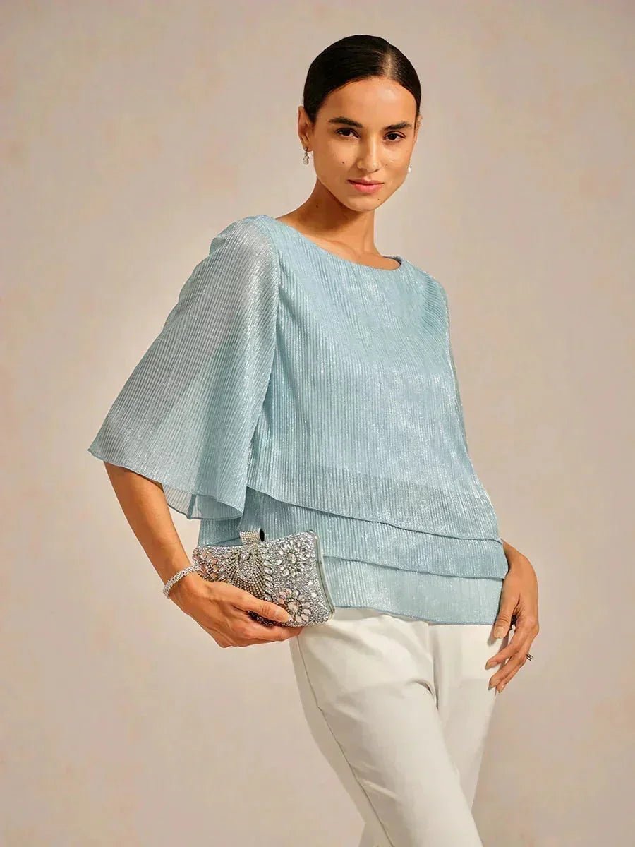 Blusa asimétrica de gasa plisada metalizada con capas - Nhaura