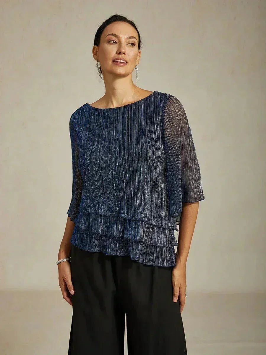 Blusa asimétrica de gasa plisada metalizada con capas - Nhaura