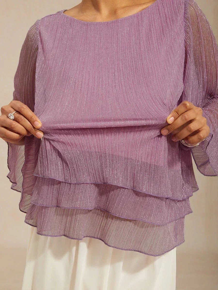 Blusa asimétrica de gasa plisada metalizada con capas - Nhaura