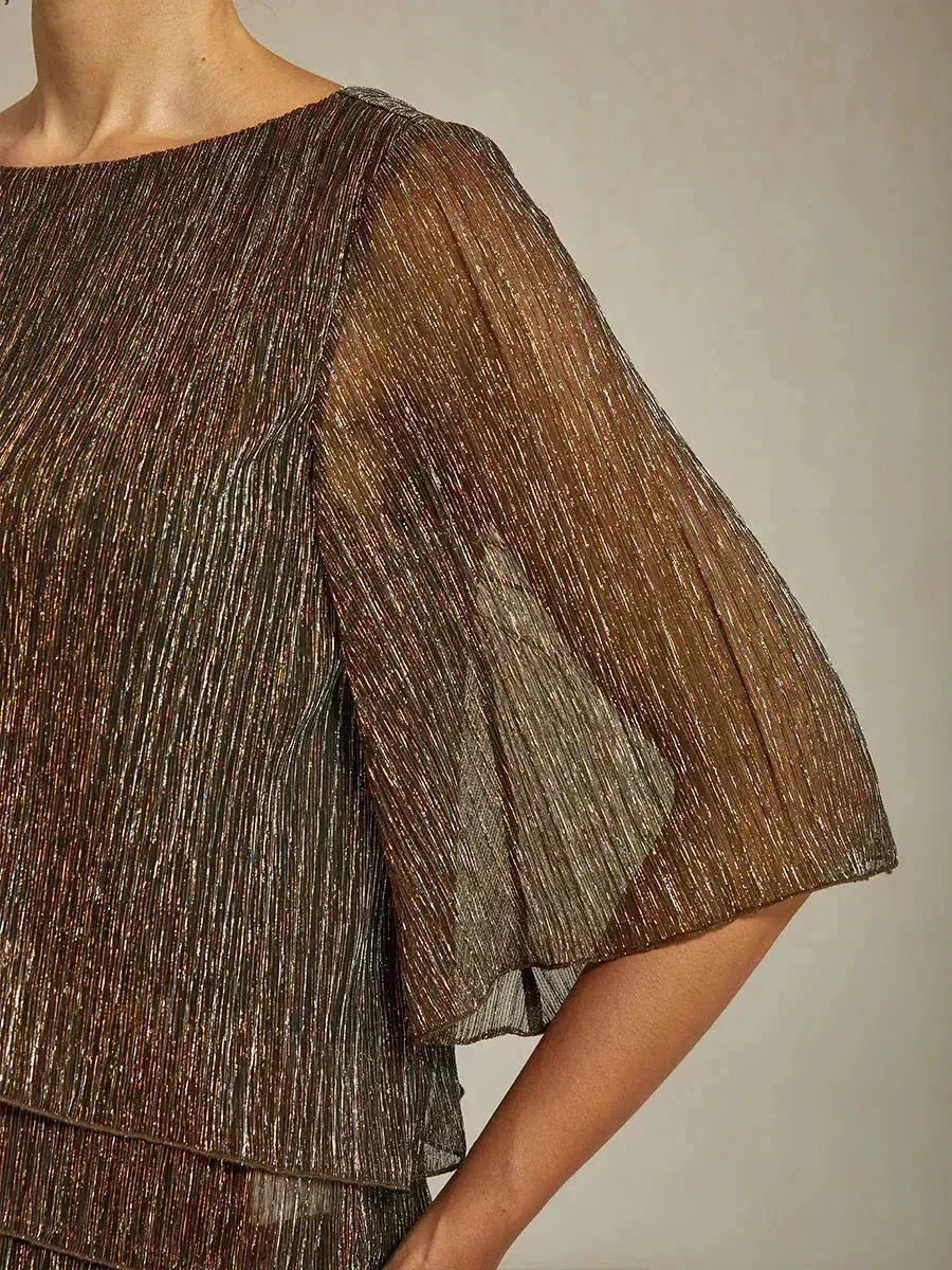 Blusa asimétrica de gasa plisada metalizada con capas - Nhaura