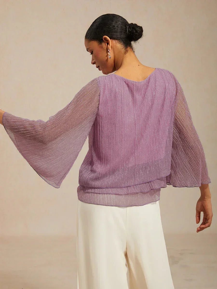 Blusa asimétrica de gasa plisada metalizada con capas - Nhaura
