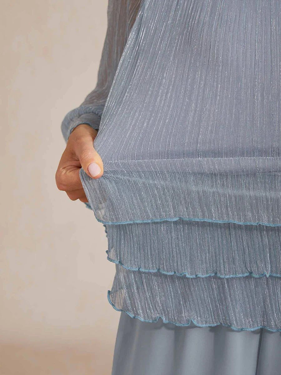 Blusa asimétrica de gasa plisada metalizada con capas - Nhaura