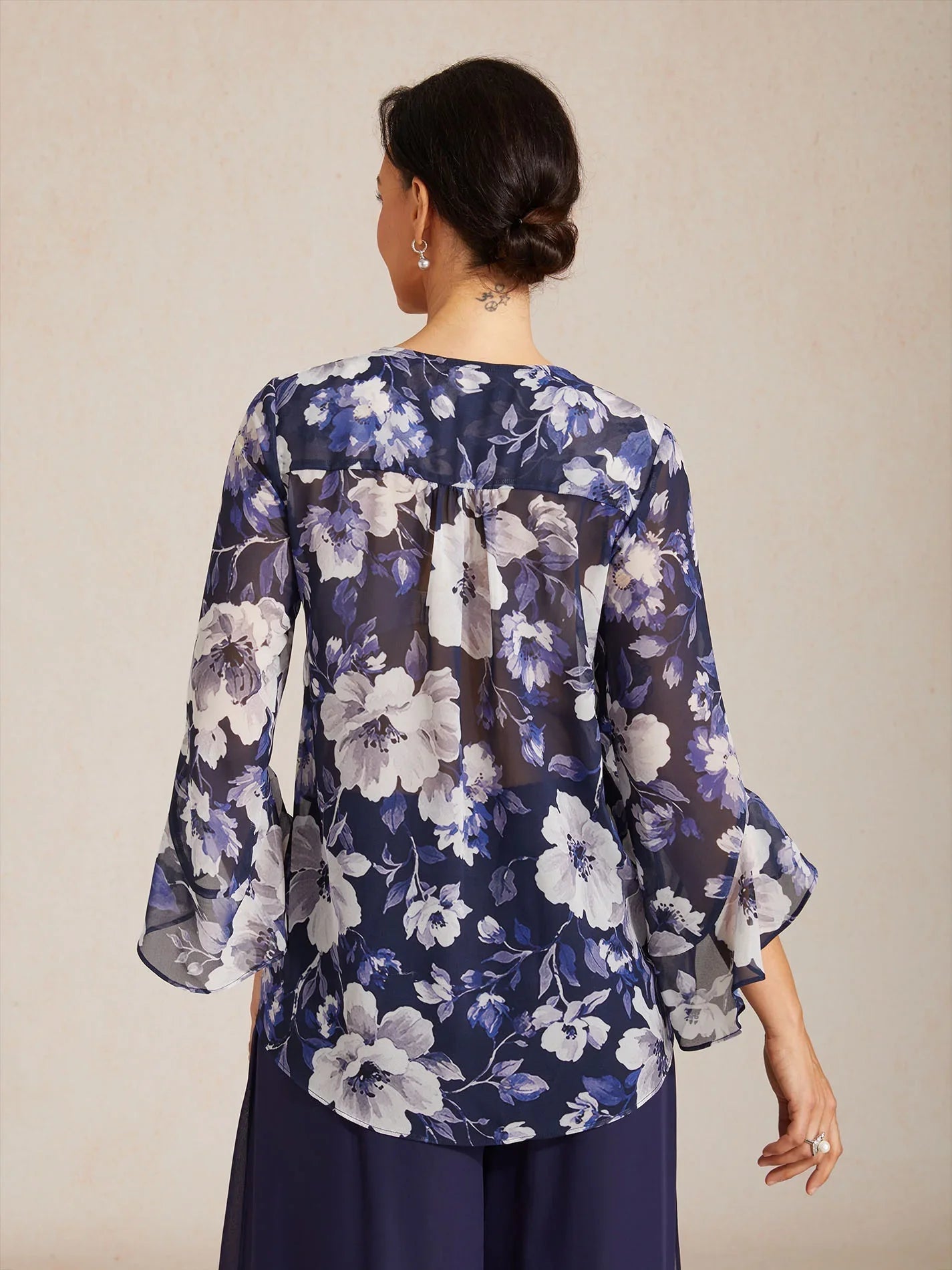 Blusa boho elegante de gasa con manga de volante - Nhaura