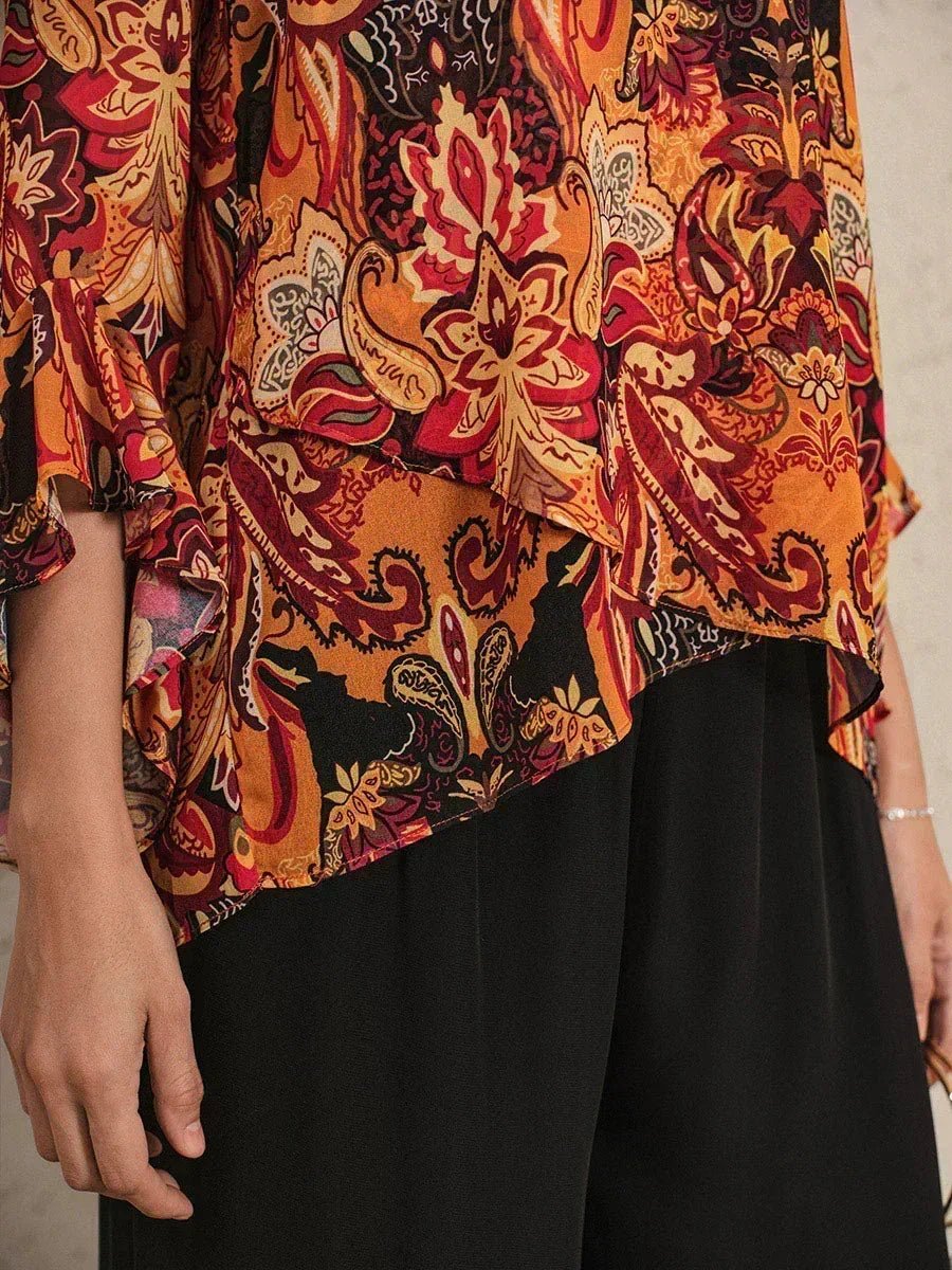 Blusa boho elegante de gasa con manga de volante - Nhaura