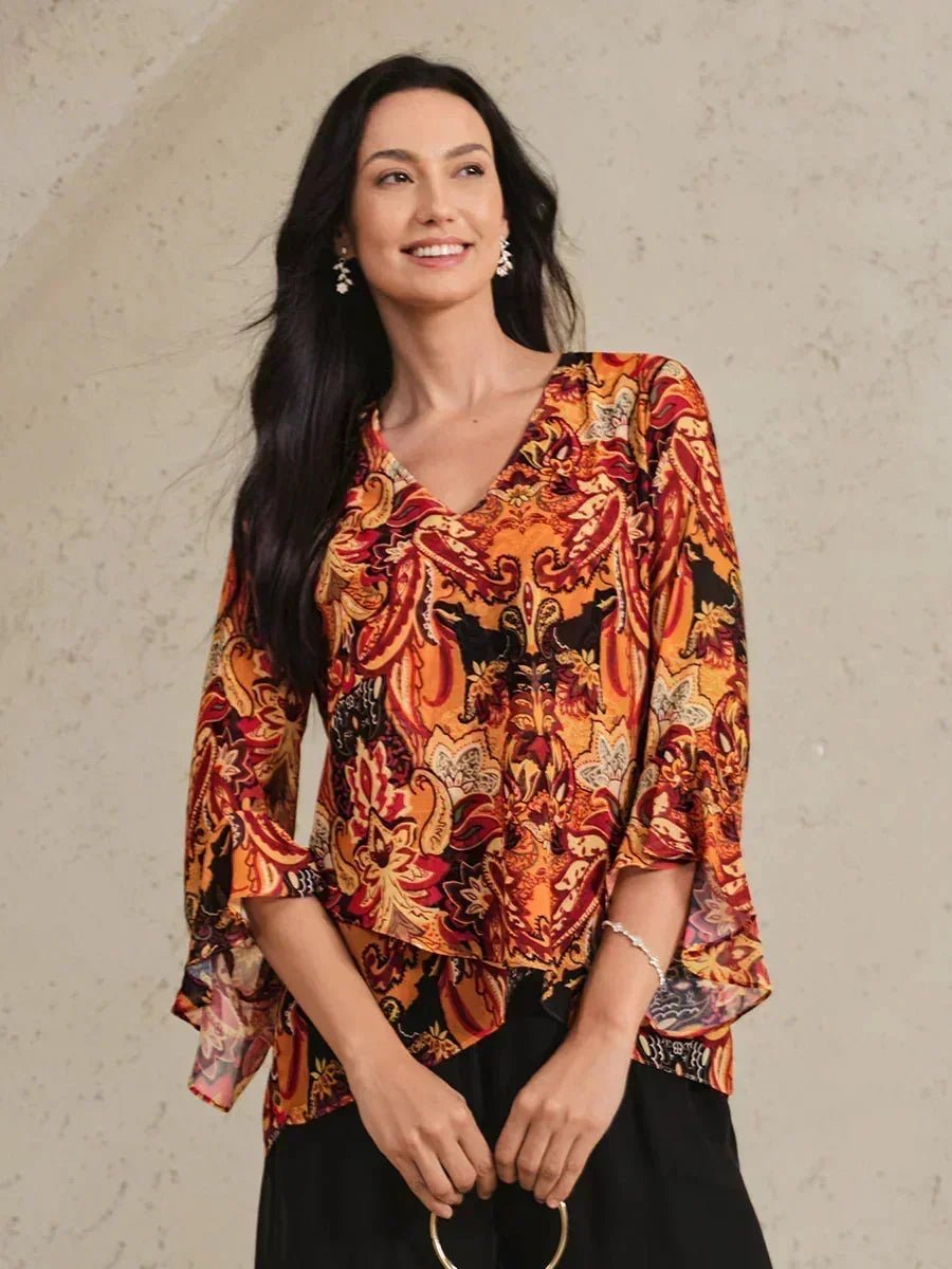 Blusa boho elegante de gasa con manga de volante - Nhaura