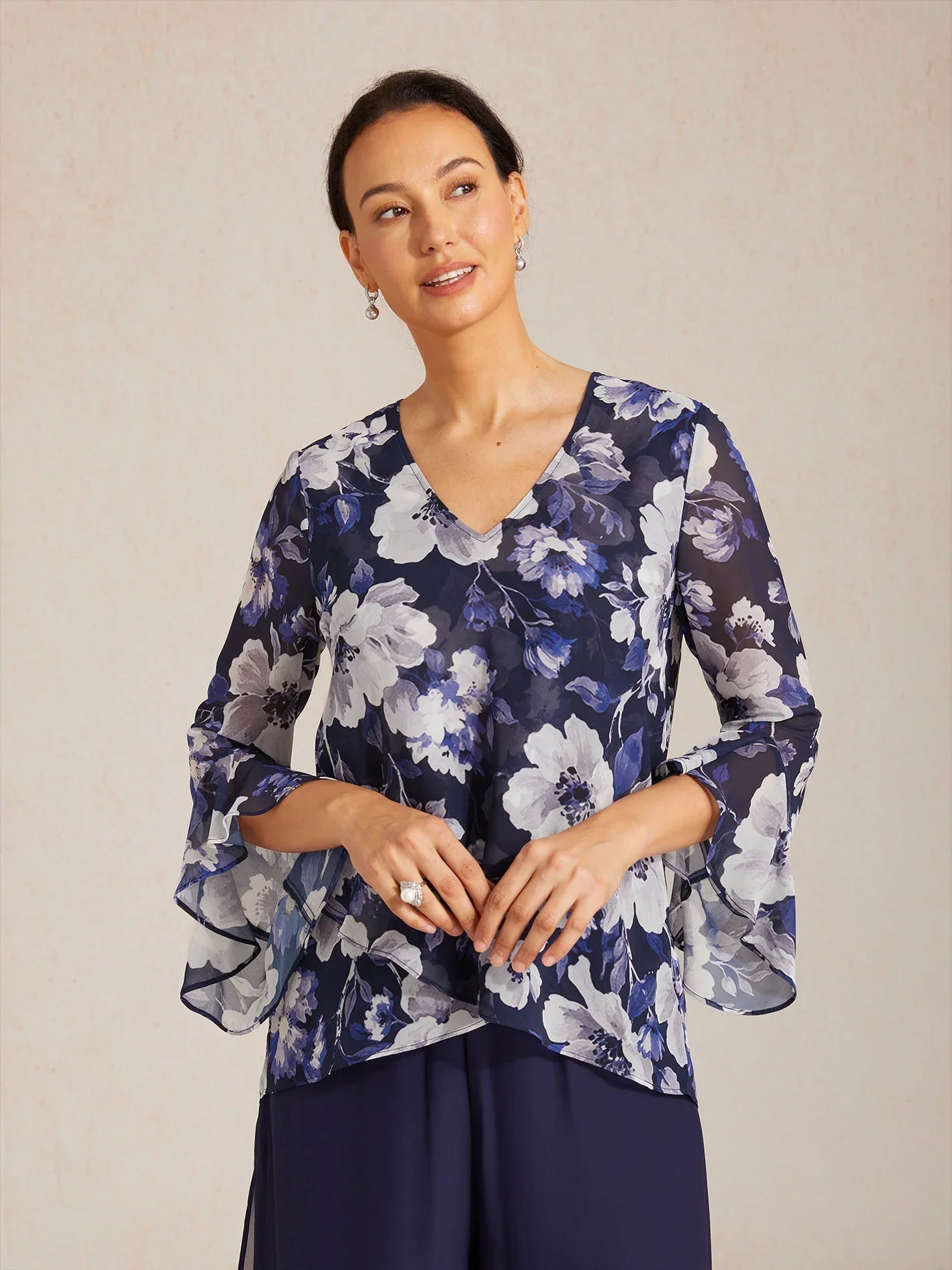Blusa boho elegante de gasa con manga de volante - Nhaura