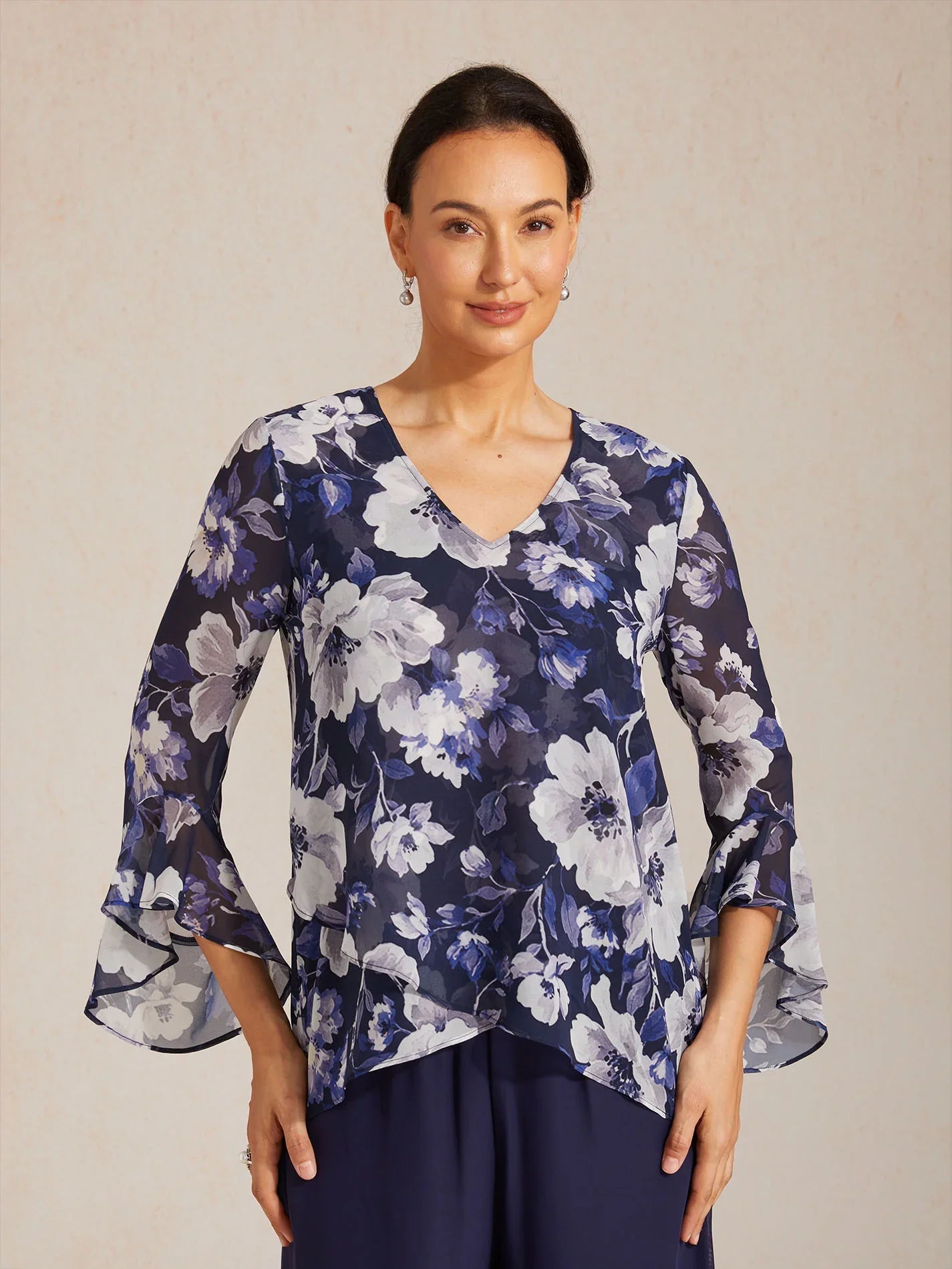 Blusa boho elegante de gasa con manga de volante - Nhaura
