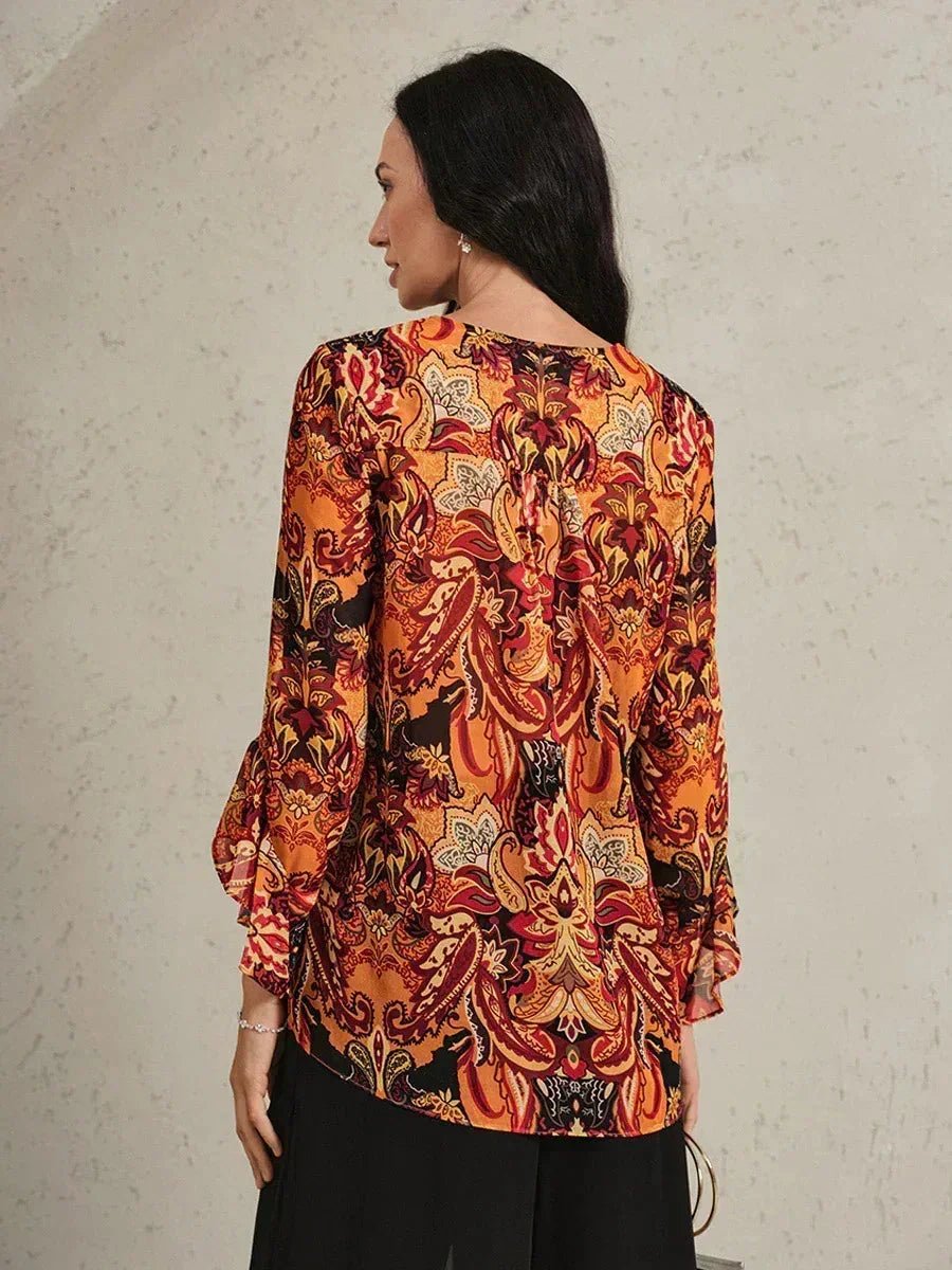 Blusa boho elegante de gasa con manga de volante - Nhaura
