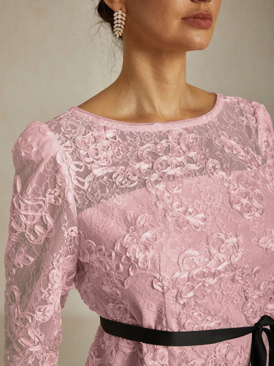 Blusa de encaje rosetón con manga 3/4 y detalle de lentejuelas - Nhaura