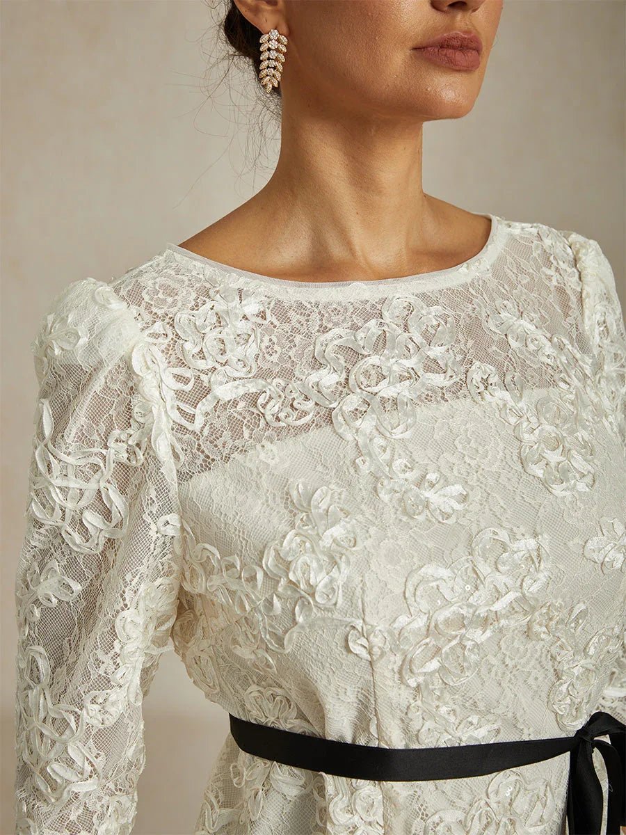 Blusa de encaje rosetón con manga 3/4 y detalle de lentejuelas - Nhaura