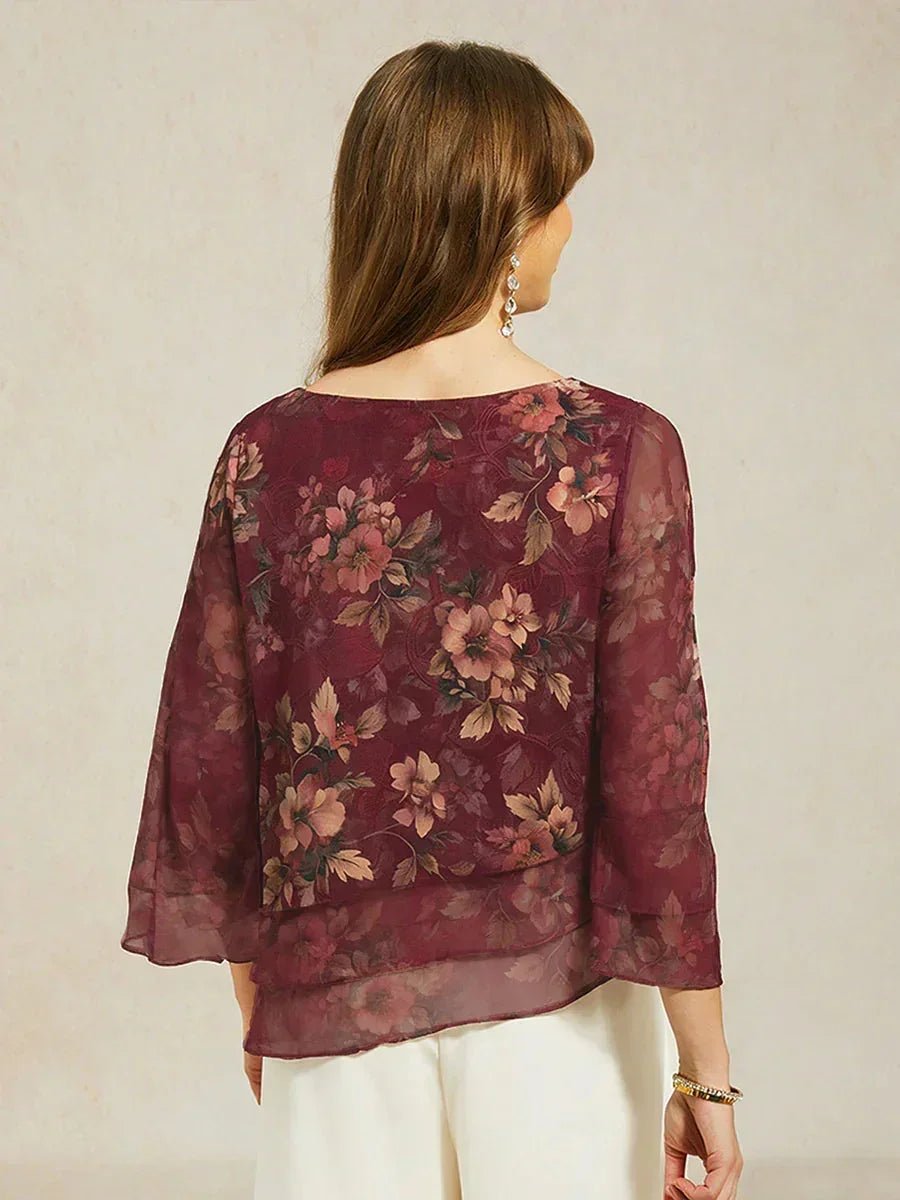Blusa de encaje y gasa con capas y estampado floral - Nhaura
