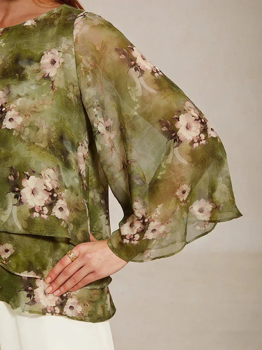 Blusa de encaje y gasa con capas y estampado floral - Nhaura