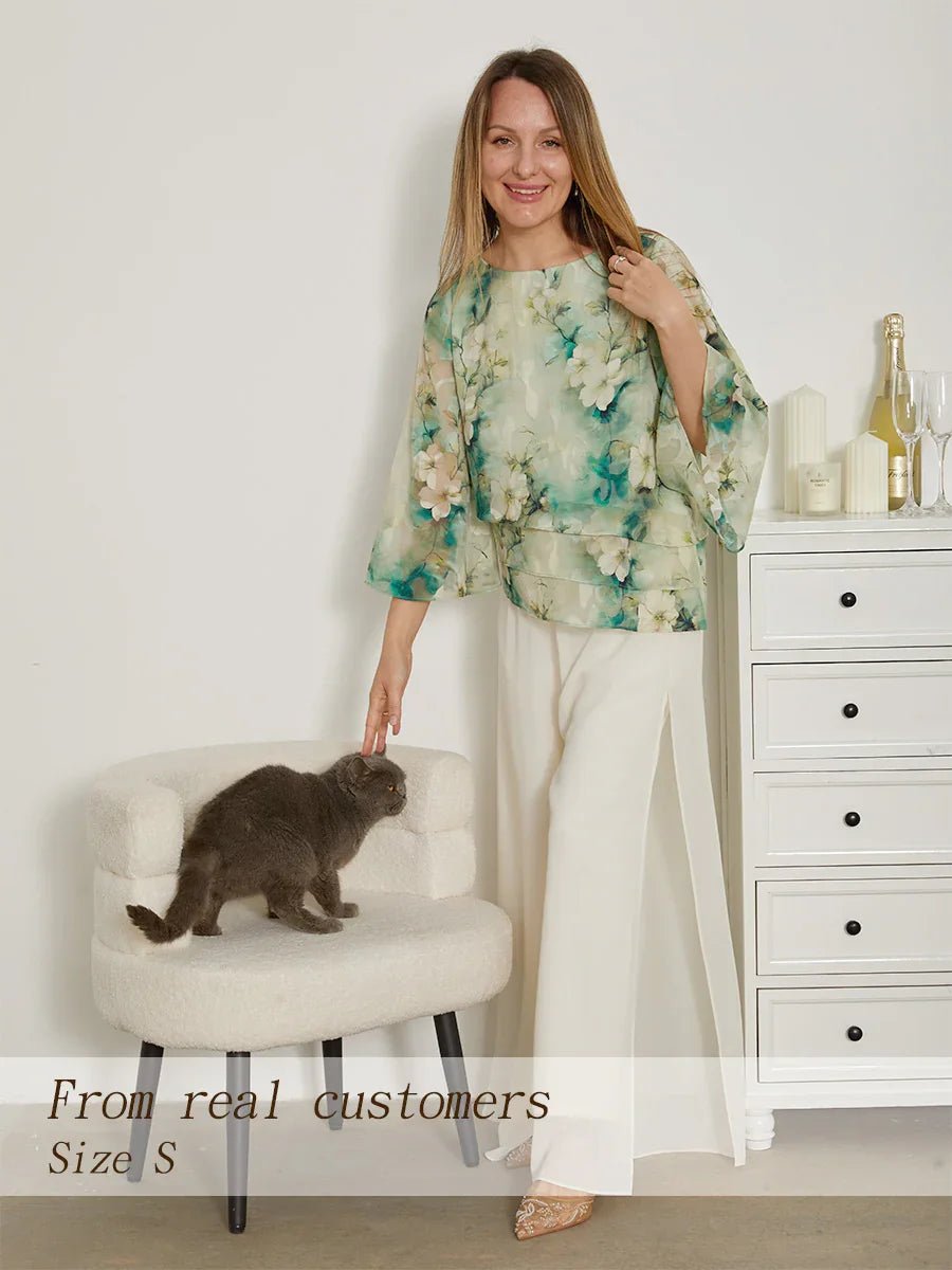 Blusa de encaje y gasa con capas y estampado floral - Nhaura