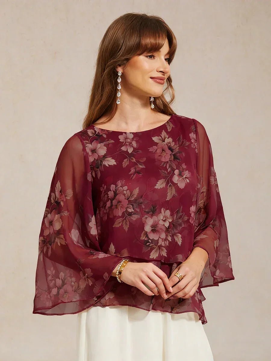 Blusa de encaje y gasa con capas y estampado floral - Nhaura