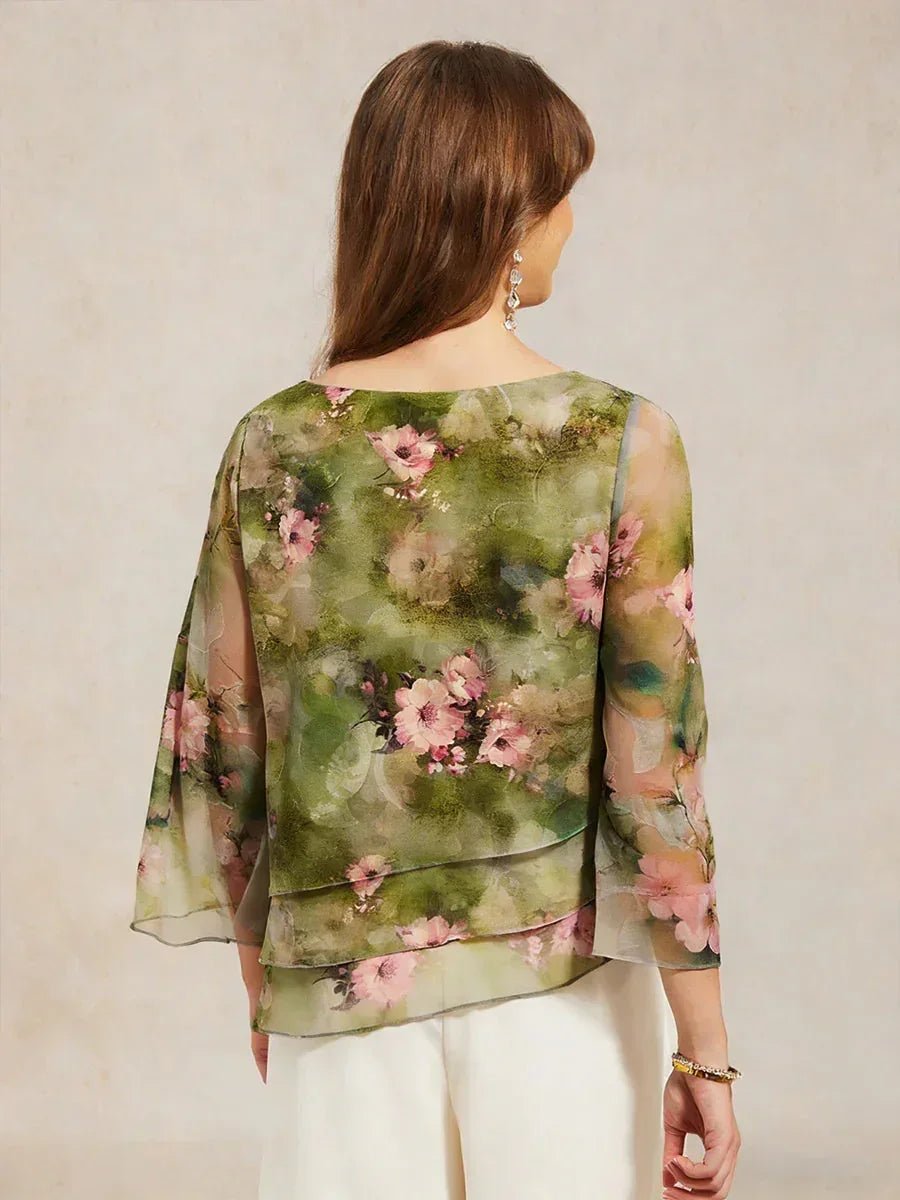 Blusa de encaje y gasa con capas y estampado floral - Nhaura