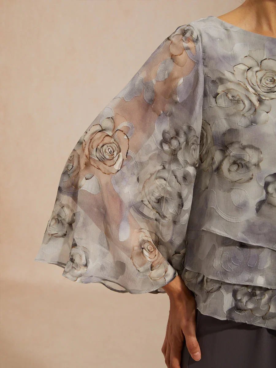 Blusa de encaje y gasa con capas y estampado floral - Nhaura