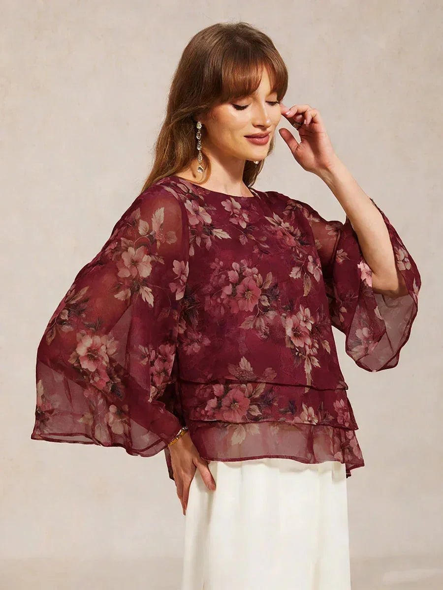 Blusa de encaje y gasa con capas y estampado floral - Nhaura