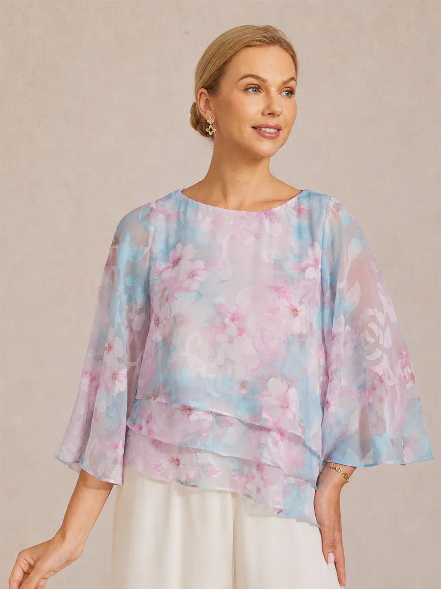 Blusa de encaje y gasa con capas y estampado floral - Nhaura