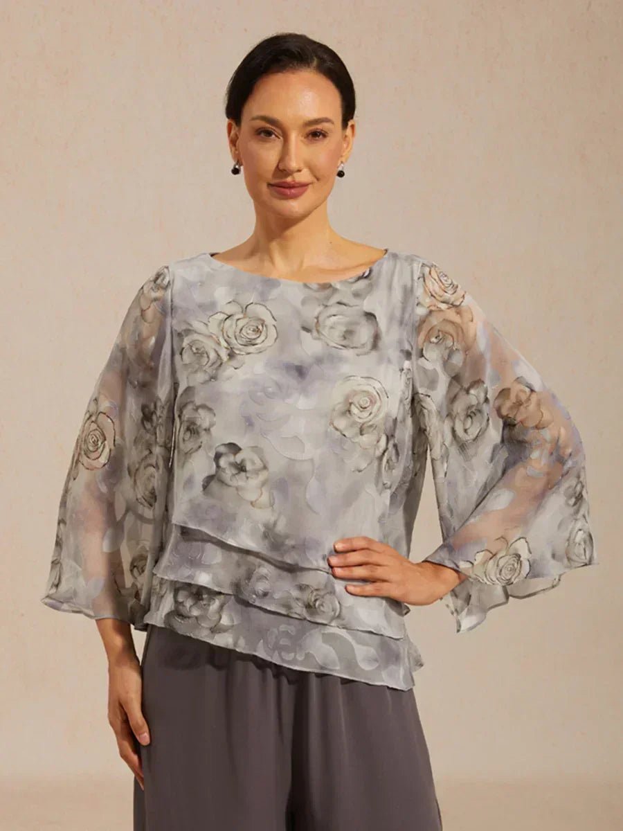Blusa de encaje y gasa con capas y estampado floral - Nhaura