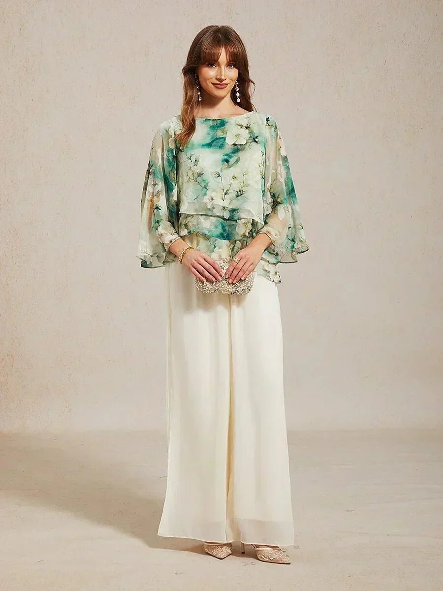 Blusa de encaje y gasa con capas y estampado floral - Nhaura