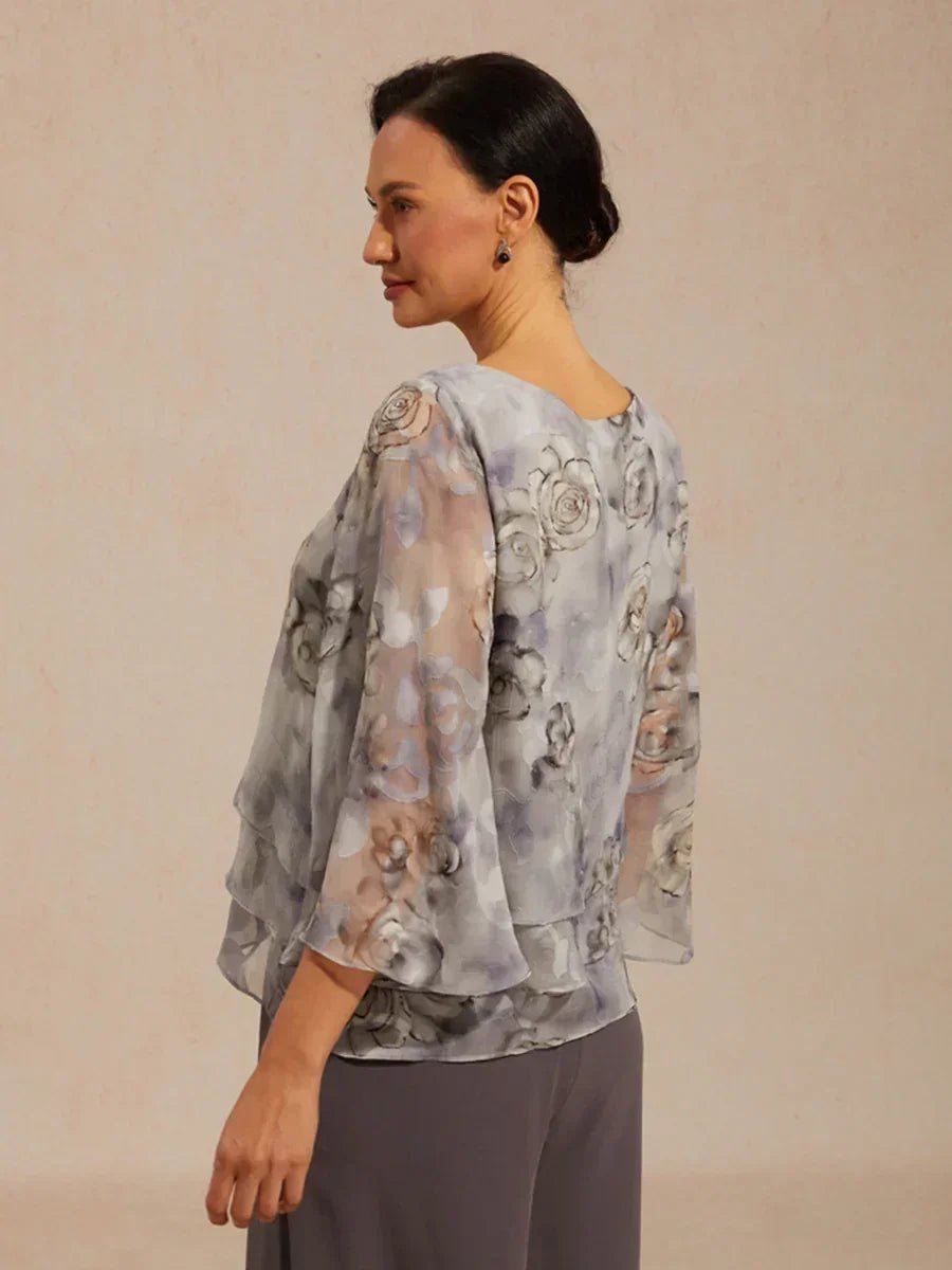Blusa de encaje y gasa con capas y estampado floral - Nhaura