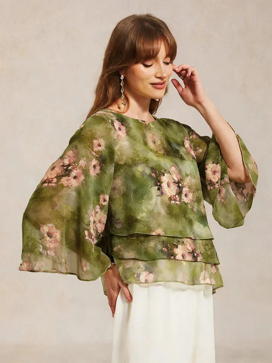 Blusa de encaje y gasa con capas y estampado floral - Nhaura