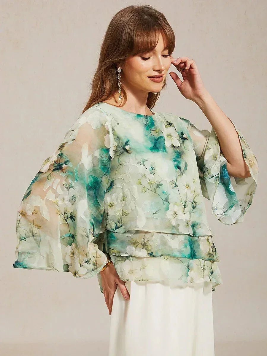 Blusa de encaje y gasa con capas y estampado floral - Nhaura