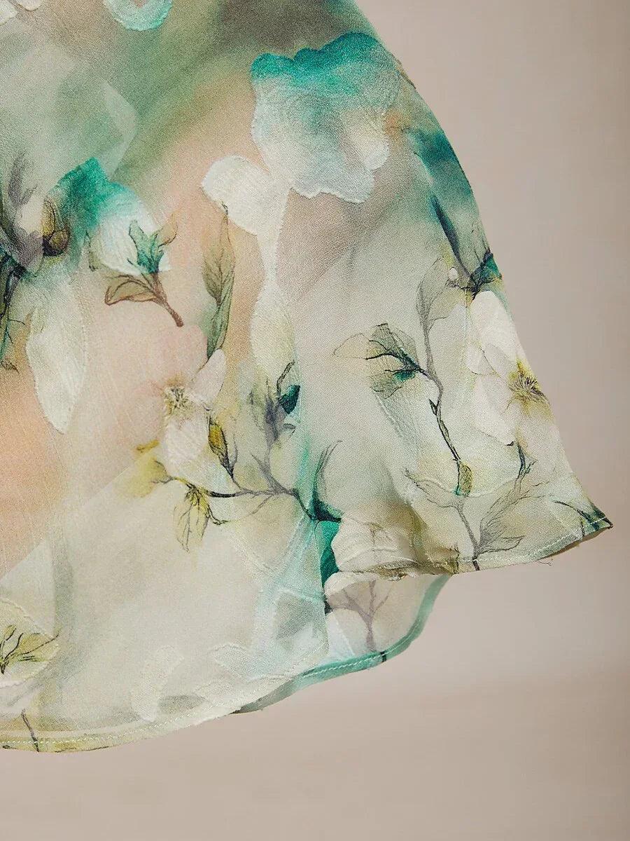 Blusa de encaje y gasa con capas y estampado floral - Nhaura
