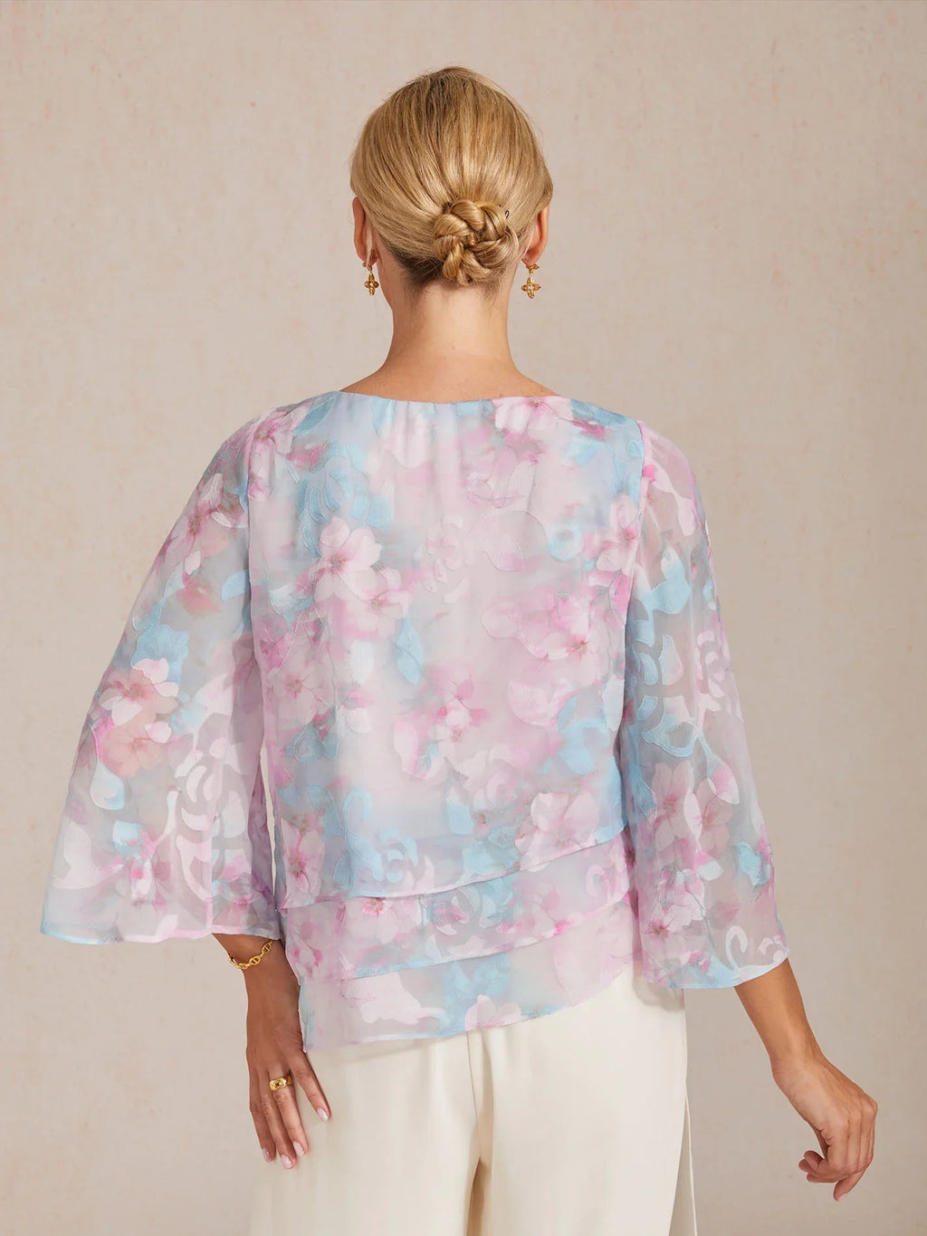 Blusa de encaje y gasa con capas y estampado floral - Nhaura
