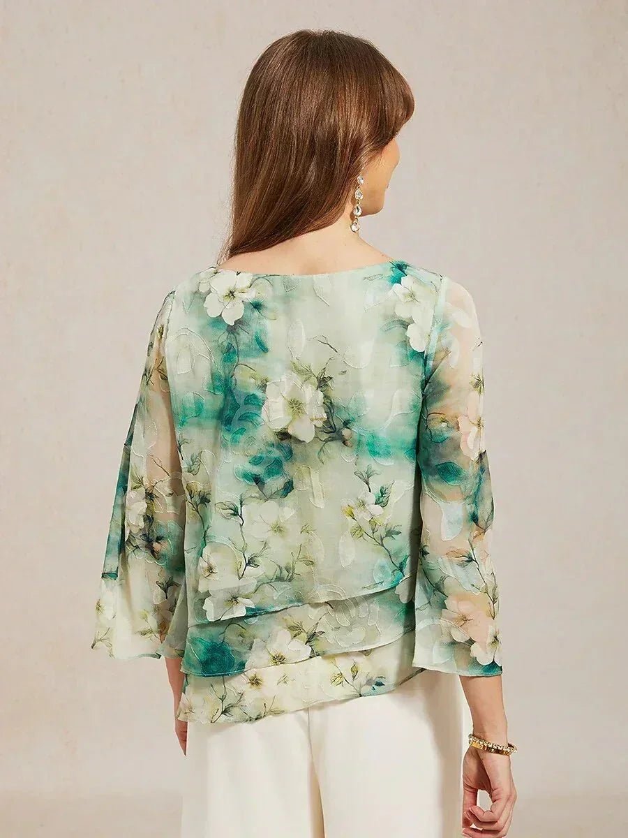 Blusa de encaje y gasa con capas y estampado floral - Nhaura
