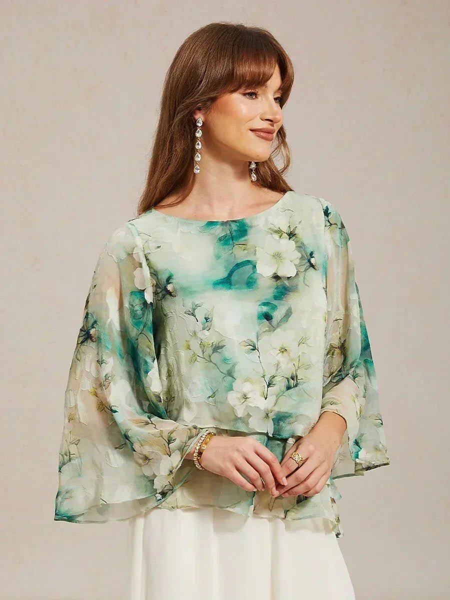 Blusa de encaje y gasa con capas y estampado floral - Nhaura