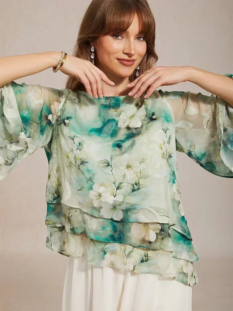 Blusa de encaje y gasa con capas y estampado floral - Nhaura