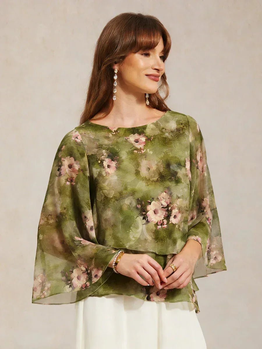 Blusa de encaje y gasa con capas y estampado floral - Nhaura