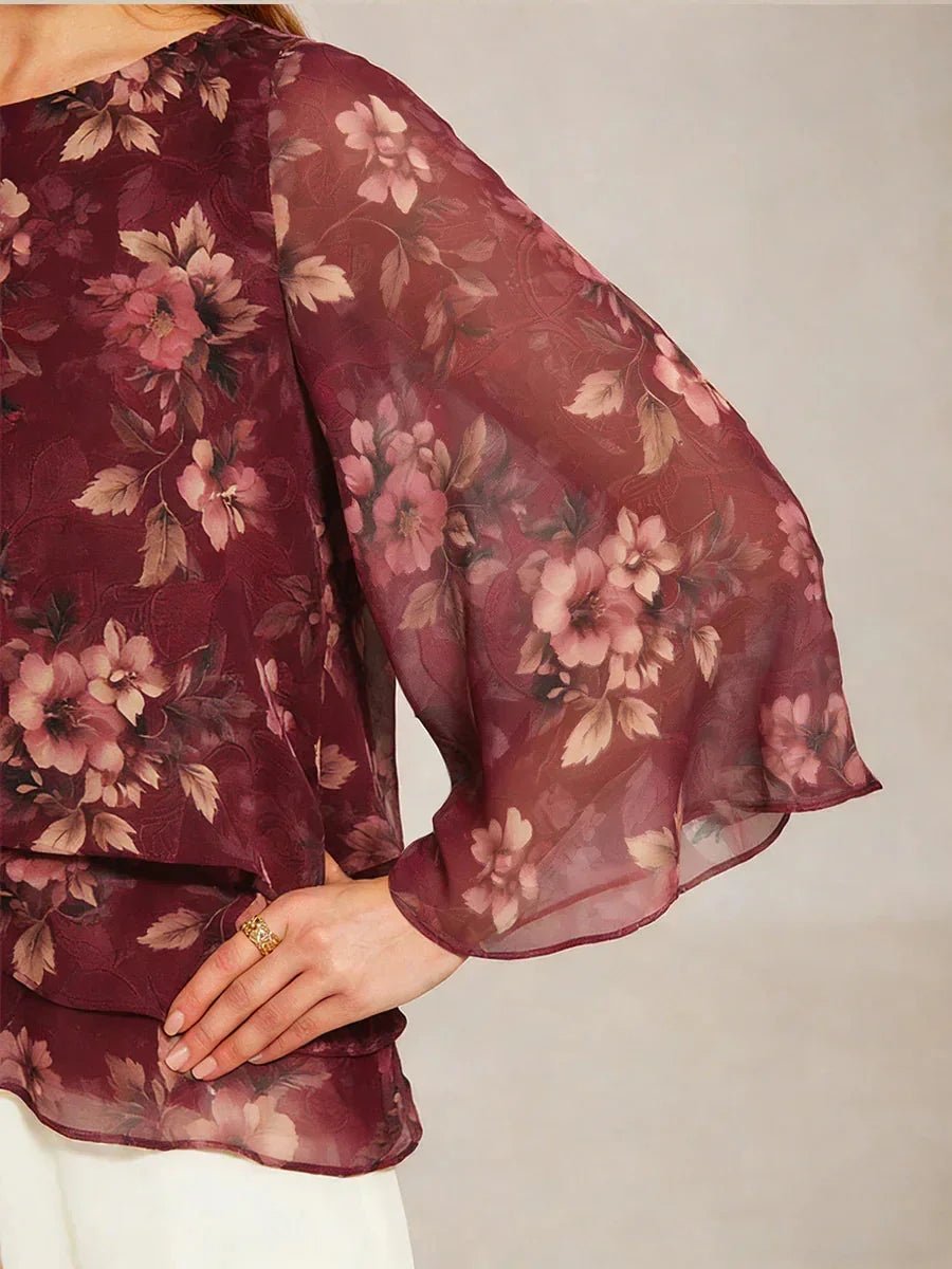 Blusa de encaje y gasa con capas y estampado floral - Nhaura