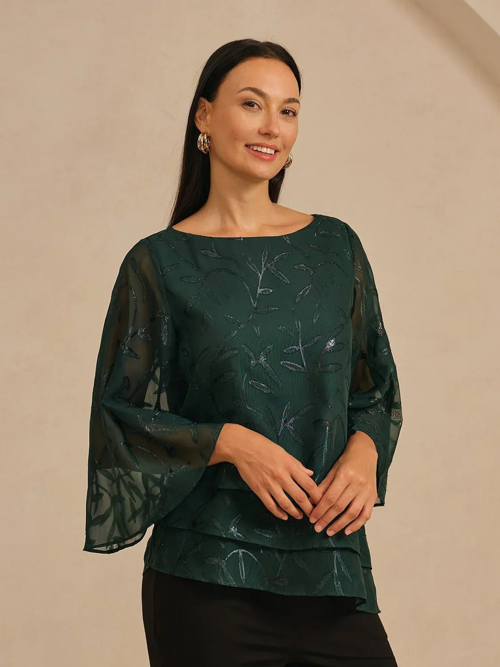 Blusa de gasa con estampado de hojas y capas - Nhaura