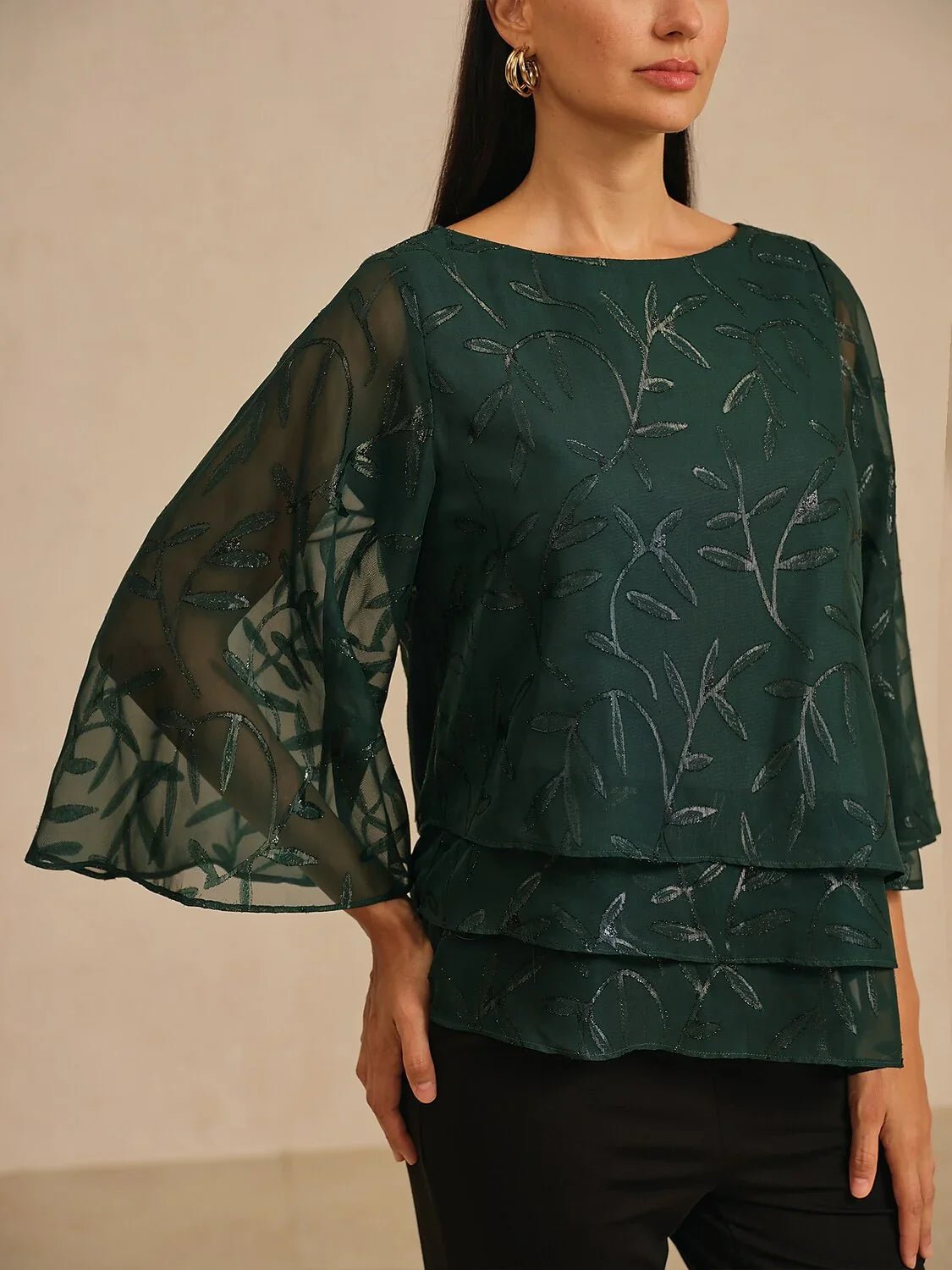 Blusa de gasa con estampado de hojas y capas - Nhaura