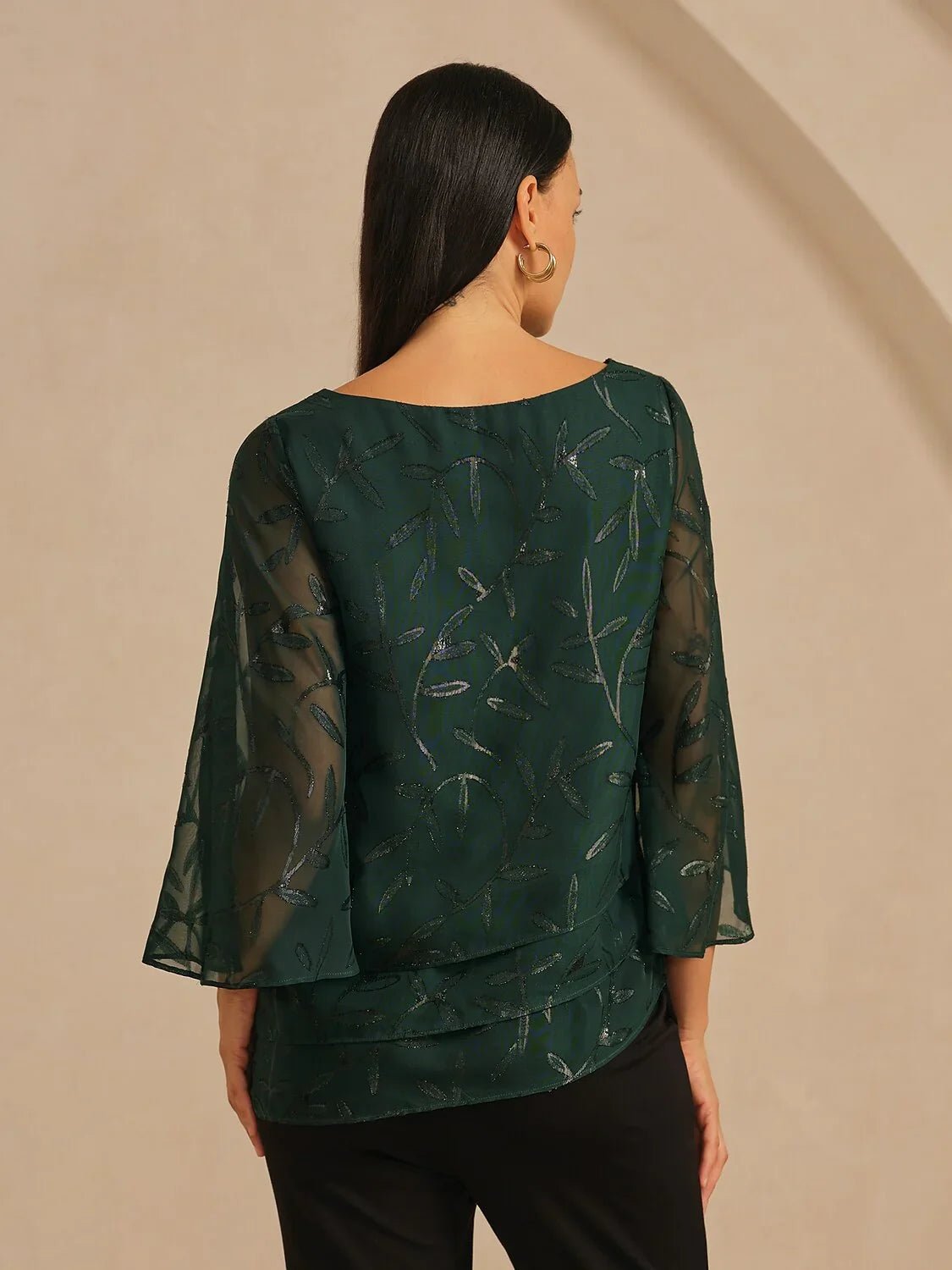 Blusa de gasa con estampado de hojas y capas - Nhaura