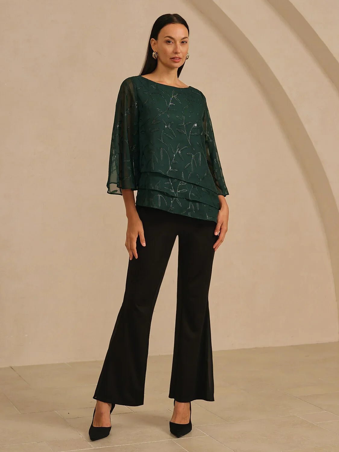 Blusa de gasa con estampado de hojas y capas - Nhaura