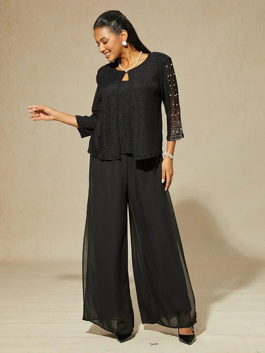 Blusa de punto metalizado con pedrería y manga 3/4 - Nhaura