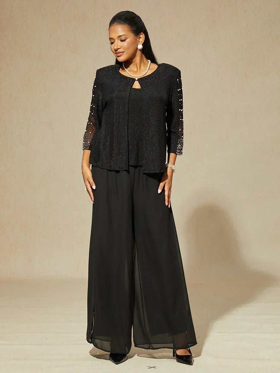 Blusa de punto metalizado con pedrería y manga 3/4 - Nhaura