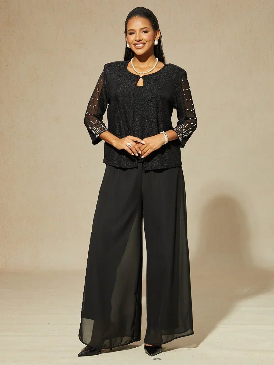 Blusa de punto metalizado con pedrería y manga 3/4 - Nhaura