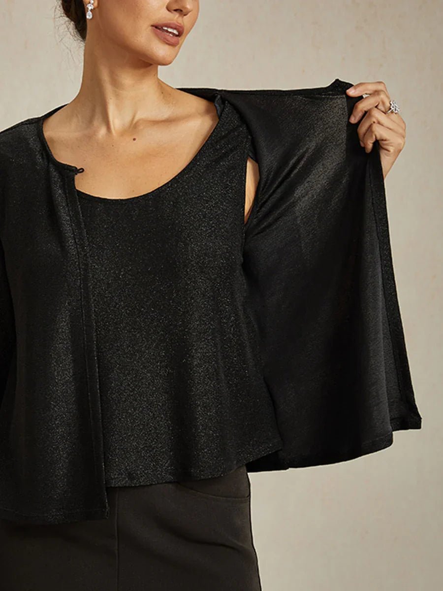 Blusa de punto metalizado con pedrería y manga 3/4 - Nhaura