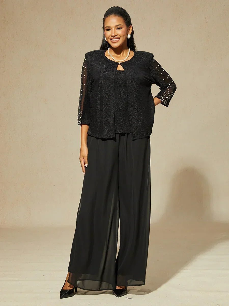 Blusa de punto metalizado con pedrería y manga 3/4 - Nhaura