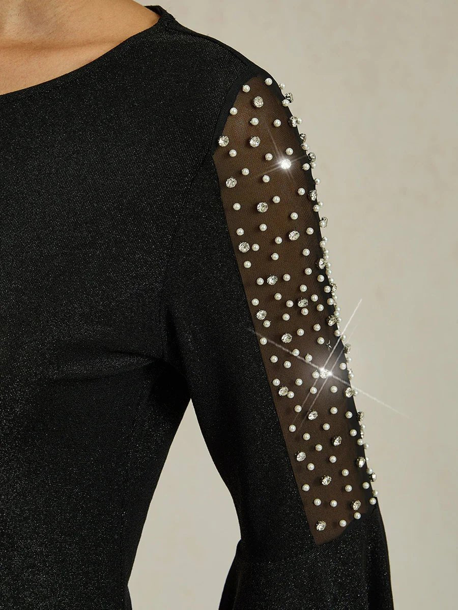 Blusa de punto metalizado efecto ilusión con pedrería - Nhaura