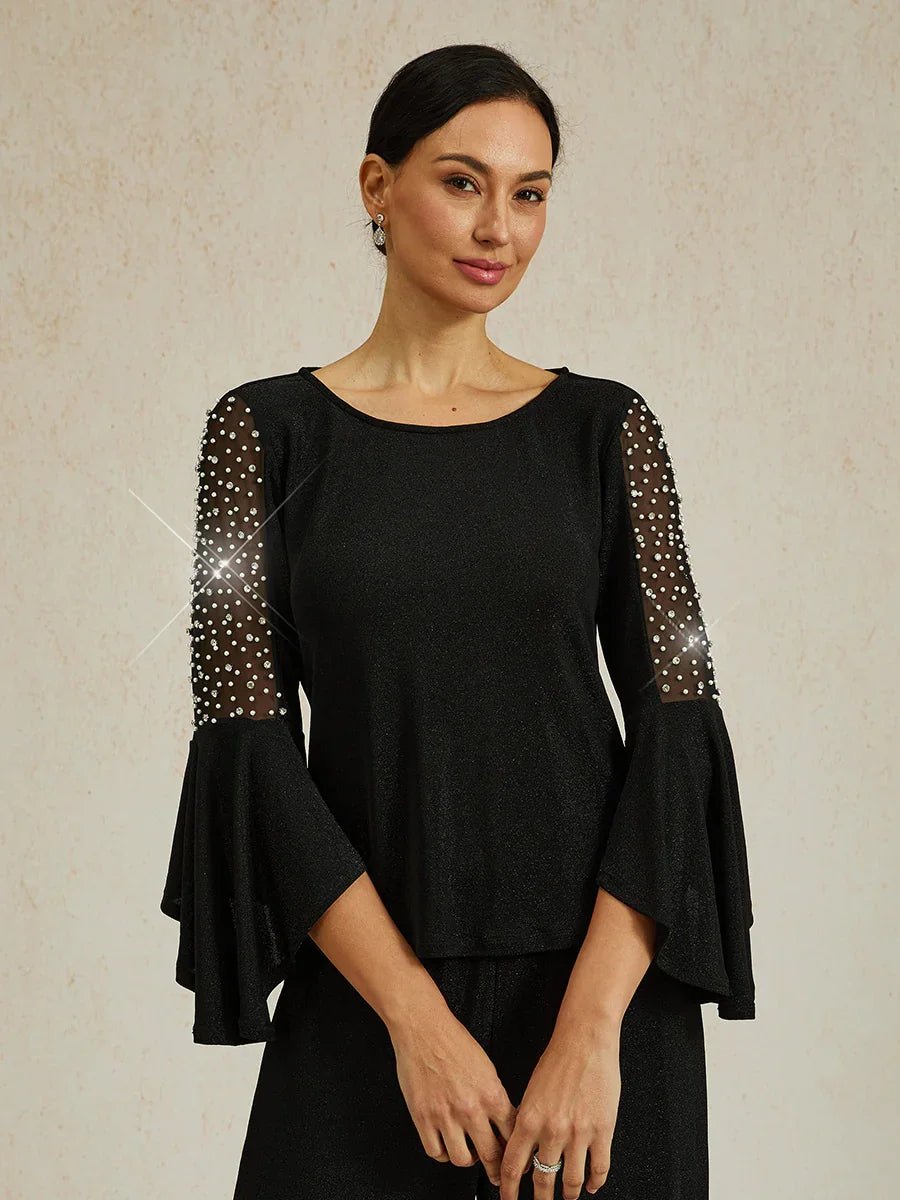 Blusa de punto metalizado efecto ilusión con pedrería - Nhaura