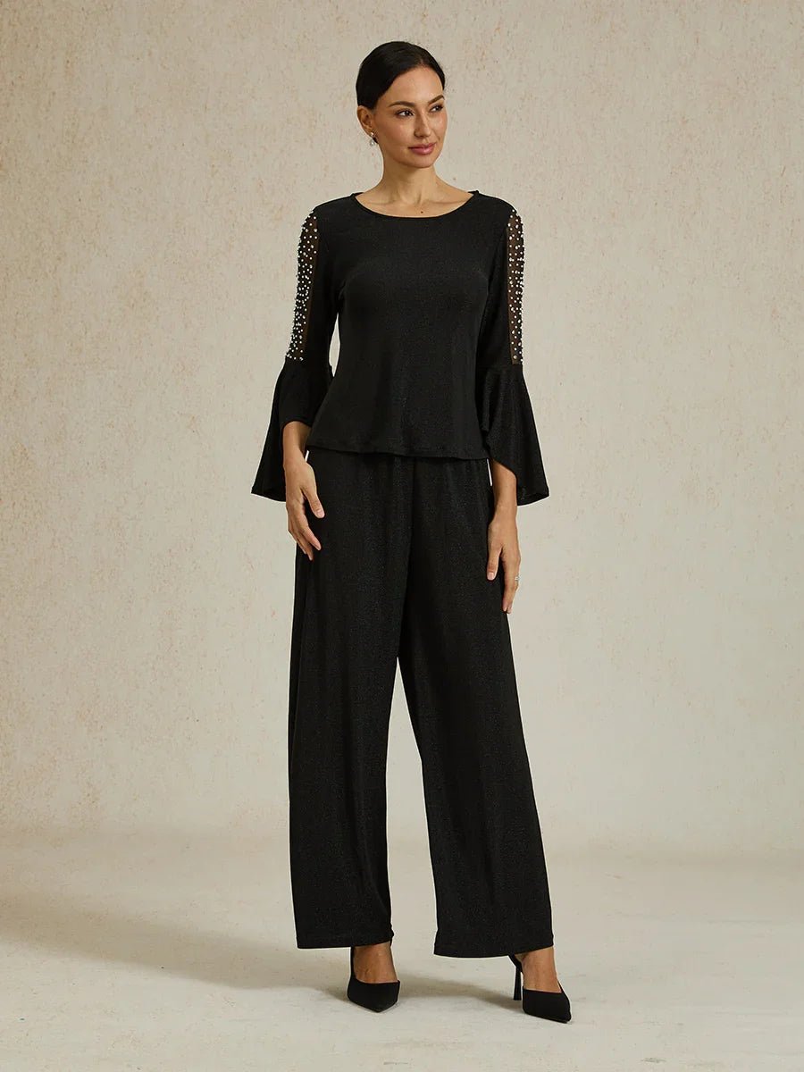 Blusa de punto metalizado efecto ilusión con pedrería - Nhaura