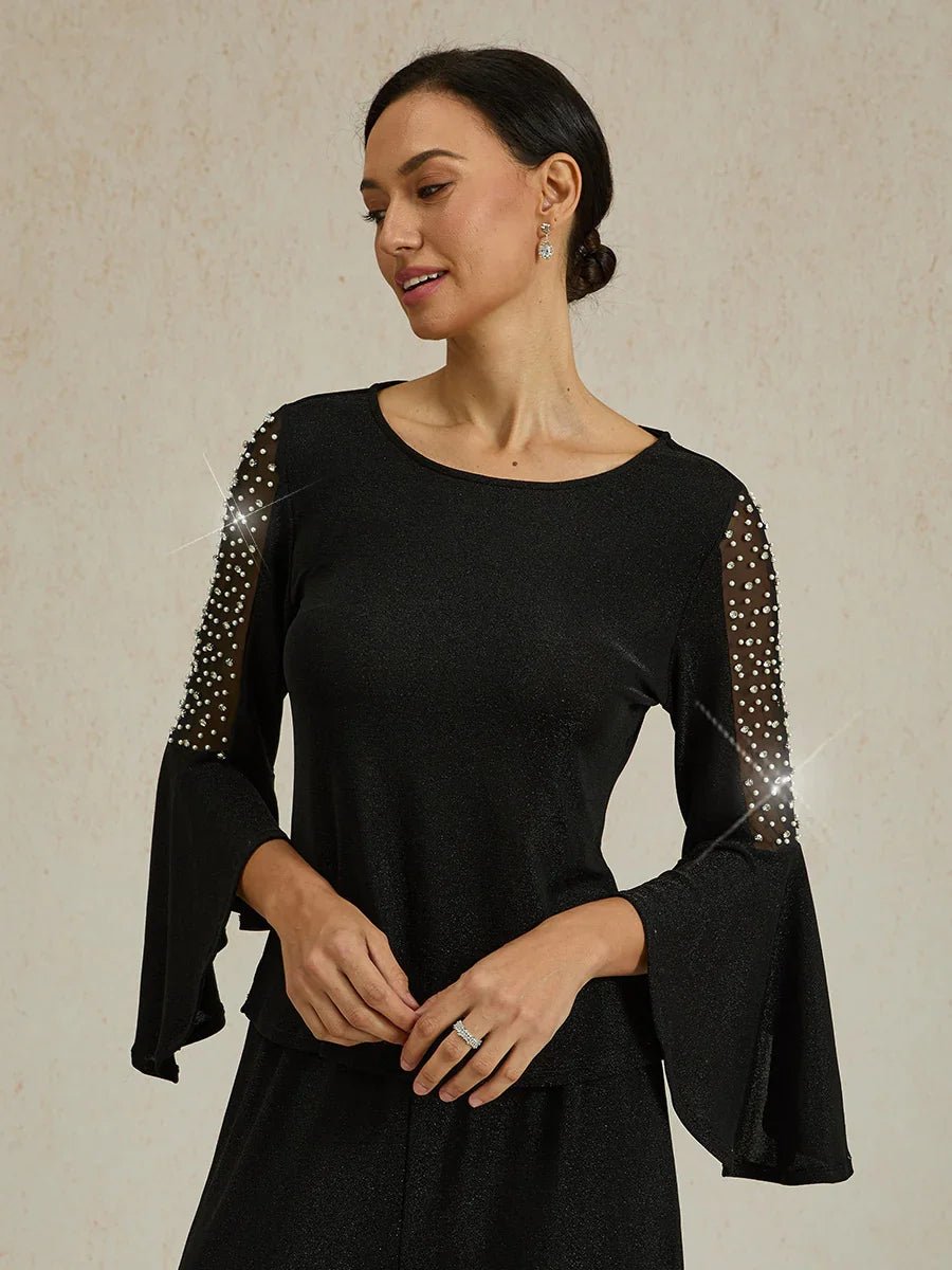 Blusa de punto metalizado efecto ilusión con pedrería - Nhaura