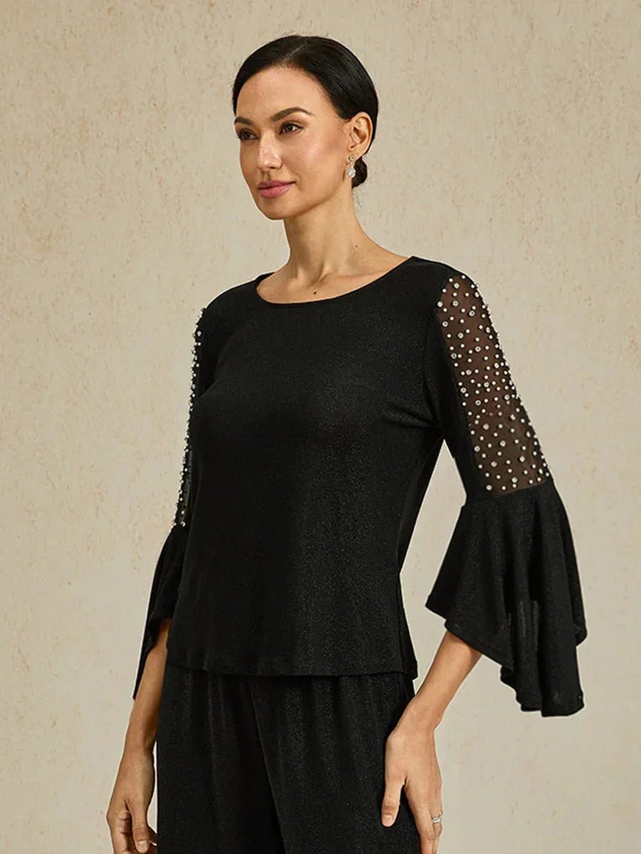 Blusa de punto metalizado efecto ilusión con pedrería - Nhaura